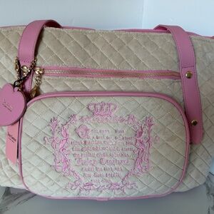 Juicy Couture Tale Quilted Sandstone And Pink Weekender/ Travel/ Baby Bag